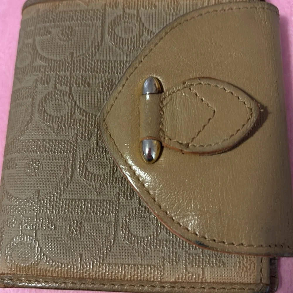Christin Dior Tan Compact Wallet with wallet snap